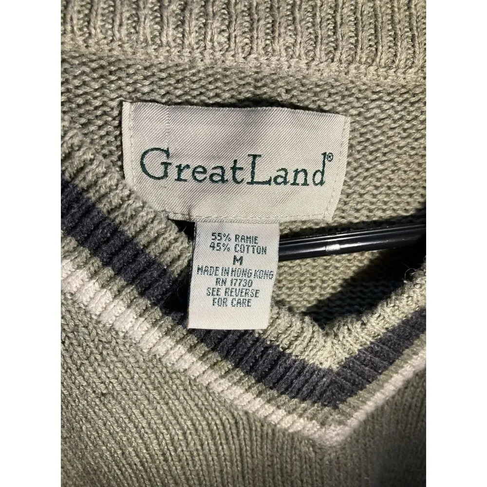 Vintage GreatLand Neck Cricket Sweater M Green Ramie Cotton Preppy Grandpacore